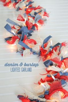 red, white and blue streamers with lights in them on a sheet of paper