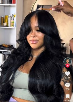 Big Body Curls Black Women, Big Half Up Half Down Hair, Deep Side Part With Layers, 30 Inch Bussdown Side Part, Black Wig With Layers, Big Hair Black Women, Layered Wig Black Women, Layers Black Women