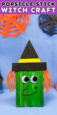 this popsicle stick witch craft is so cute and easy to make it's perfect for halloween