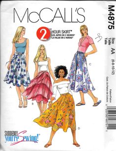 two women's skirts and one woman's top sewing pattern