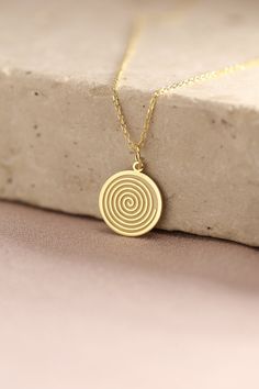 Gold Spiral Pendant - Geometric Gold Necklace ● Material of pendant: Solid Gold 14k ( REAL GOLD ) ● Metal Stamp: 14k ( REAL GOLD ) ● The pendant is available in 5 sizes: - 12,7 mm / 0.5 inches (Diameter) - 14,0 mm / 0,55 inches ( Diameter ) In the photos - 15,3 mm / 0.6 inches ( Diameter ) - 16,5 mm / 0,65 inches ( Diameter ) - 19,1 mm / 0,75 inches ( Diameter ) ( In the photos the size is 14mm / 0.55 inches Diameter ) ( Jump Ring inner diameter: 4 mm ) ● Material of chain: Solid gold 14k ( REAL Handmade Spiral Necklace For Gift, Handmade Spiral Yellow Gold Jewelry, Spiral Yellow Gold Necklace For Gift, Gold Spiral Necklace As A Gift, Gold Spiral Necklace For Gifts, Gold Spiral Necklace For Gift, Handmade Gold Swirl Jewelry, Gold Handmade Swirl Jewelry, Gold Swirl-shaped Handmade Jewelry