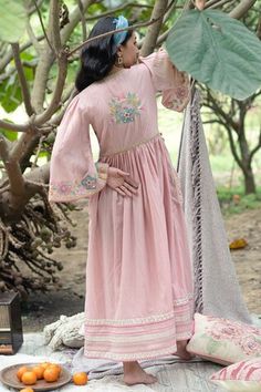 Pink brocade dress with floral mirror, brocade work and embroidered fun pockets. - Aza Fashions Pink Brocade Dress, Work Dress Women, Summer By Priyanka Gupta, Mirror Work Dress, Pink Brocade, Floral Mirror, Brocade Dress, Work Dresses For Women, Brocade Dresses