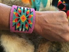 Multicolor Southwestern Cuff Bracelet For Festivals, Southwestern Multicolor Cuff Bracelet For Festival, Southwestern Style Multicolor Cuff Bracelet For Festival, Southwestern Festival Cuff Bracelet With Round Beads, Southwestern Style Handwoven Bracelets, Beaded Leather Bracelet, Southwestern Jewelry, Bead Leather, Hand Beading