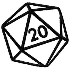 a black and white drawing of a d20 dice with the number twenty on it