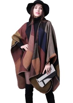 PRICES MAY VARY. 【 Poncho Size】--- Shawl Length : One size 51.2 inch*61 inch (130*150CM) 【Superior Fabric】--- This ponchos for women is made of 50% polyester and 50% acrylic. Comfortable soft fabric draped over the body, warm and cozy shawls for women. 【Fashion Design】--- This womens ponchos and wraps has multiple classic and fashionable styles for you to choose. Free sleeve cloak style, open front, with double-sided reversible, both dark side and light side is suitable for outfits, it is like b Winter Sweater Coat, Poncho Winter, Winter Poncho, Cape Shawl, Blanket Poncho, Plaid Poncho, Winter Plaid, Cashmere Poncho, Capes For Women