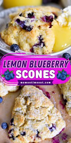 lemon blueberry scones are sitting on a plate