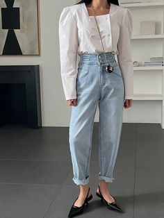 Tavimart Women Vintage High Waist Two Button Jeans Korean Streetwear Slim Casual Baggy Denim Pants S: Waist 64 Hip 102 Leg 62 Length 100 M: Waist 68 Hips 106 Legs 64 Length 101 L: Waist 72 Hips 110 Legs 66 Length 102 White Mid-rise Jeans With Button Closure, White High Rise Jeans With Button Closure, Casual White Jeans With Buttons, White High-rise Jeans With Buttons, White Casual Jeans With Buttons, White High Rise Jeans With Buttons, White High Rise Bottoms With Button Closure, White Buttoned Casual Jeans, Mid-rise White Bottoms With Buttons