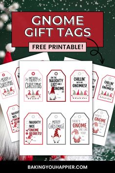 printable christmas gift tags with santa hat and snowflakes in the background for free