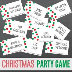 christmas party game for kids to play on the chalkboard with green and red dots