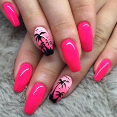 Cool Tropical Nails Designs for Summer ★ See more: https://naildesignsjournal.com/tropical-nails-designs/ #nails Tropical Nail Designs, Palm Tree Nails, Nail Designs Pictures, Tropical Nails, Tree Nails, Nail Art Designs Summer, Cute Summer Nails