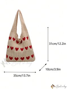 Bird in Bag - Medium Coated Canvas Tote Bag with Bright Heat Pattern Cute Beige Shoulder Bag For Shopping, Casual Travel Bags For Valentine's Day, Valentine's Day Rectangular Shoulder Bag For Daily Use, Valentine's Day Shopping Rectangular Shoulder Bag, Valentine's Day Everyday Shoulder Bag, Valentine's Day Rectangular Shoulder Bag, Cute Rectangular Shoulder Bag For Errands, Valentine's Day Travel Shoulder Bag, Rectangular, Handheld Shoulder Bag For Valentine's Day