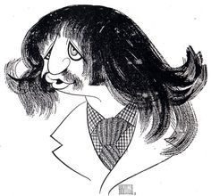 a black and white drawing of a man with long hair