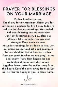 a poem written in white with the words prayer for blessings on your marriage