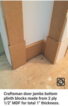 an open cardboard box sitting on the floor next to a wall with two doors opened