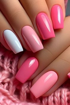 Pink Simple Nail Ideas, Toe Color Ideas Summer, Cute Colors For Nails, Pink Shade Nails, Simple Colorful Nails, Pink Gel Nails Ideas, Different Shades Of Pink Nails, Pink Color Nails, Colored French Manicure