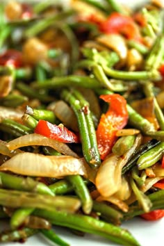 Green Beans Asian Style Green Beans Asian Style, Green Bean Dishes, Vegetable Side Dishes Recipes, Green Bean Recipes, Veggie Side Dishes, Vegetable Sides, Greens Recipe, Peppers And Onions