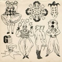 an old drawing of clowns from the early 1900's and 1950's