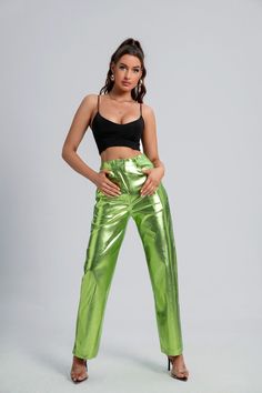 Candy Color High waisted PU leather  Pants Fabric: polyester Color: silver, green, blue, pink Weight: L-0.38kg Trendy Pants For Night Out With Belt Loops, Trendy Pants With Belt Loops For Night Out, Party Straight Pants With Belt Loops, Straight Party Pants With Belt Loops, Party High-waisted Pants With Belt Loops, Trendy Spring Straight Leg Leather Pants, Straight Pants With Belt Loops For Party, Spring High-waist Leather Bottoms, High-waisted Pants With Belt Loops For Parties