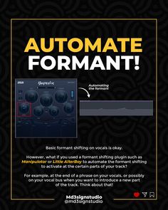 an advertisement with the words automate format in black and yellow, on a black background