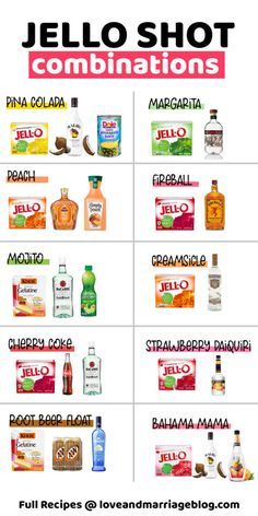 the top ten jello shot combinations are shown in red and white, with different flavors