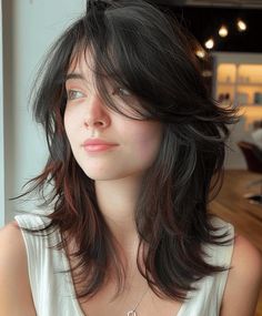 Back Haircut For Women, Types Of Wolf Cuts, Wolfcut Hair Shoulder Length, Punk Wolfcut, Shag Hair No Bangs, Wolfcut Hair Women, Wolf Cut Tied Up Hair, Butterfly Wolf Cut Hair Long, Mid Length Wolf Cut With Curtain Bangs