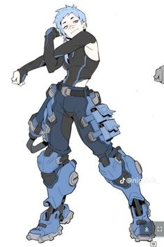 an anime character with blue hair and armor