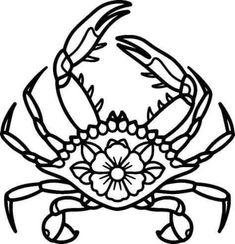 a black and white drawing of a crab