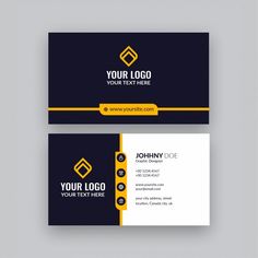 two business cards with yellow and black accents