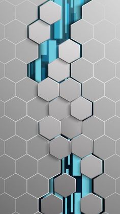 an abstract blue and gray background with hexagonal shapes on it's sides