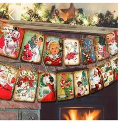 Vintage Banner, Paper Bunting, Victorian Santa, Fireplace Mantle Decor, Merry Christmas Banner, Christmas Bunting, Winter Szenen, Christmas Banner, Birthday Halloween Party