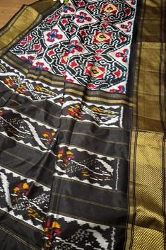 Black Handloom Pochampally Single Ikat Pure Silk Saree