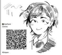 a drawing of a person with a qr code in front of him and the text,