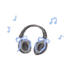 a drawing of headphones with musical notes coming out of the ears and on top of them