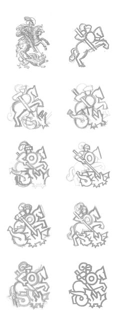 some type of graffiti that is drawn in different styles and colors, all on white paper