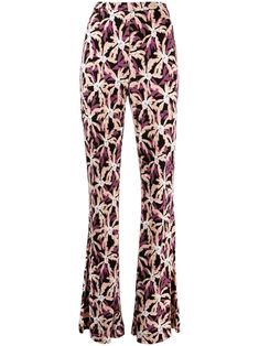 grape purple/black/multicolour stretch-design all-over floral print high waist elasticated waistband slip-on style skinny cut flared design straight hem Dvf Diane Von Furstenberg, Flared Trousers, Bell Bottom Pants, Flare Trousers, Purple Black, Von Furstenberg, Diane Von, Diane Von Furstenberg, Bell Bottoms