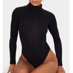 Prettylittlething Roll Neck Long Sleeve Bodysuit. New With Tags, Never Worn. 95% Viscose 5% Elastane #Tds292m Trendy Black High Neck Bodysuit, Chic Black High Neck Bodysuit, Womens Clothes, Roll Neck, Black Bodysuit, Long Sleeve Bodysuit, Size 4, Womens Tops, Size 6