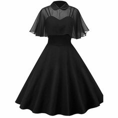 Silhouette: A-LINE Season: Autumn Neckline: Peter pan Collar Decoration: Mesh Style: Gothic Material: Cotton Material: Spandex Material: Mesh Profile Type: A Closure Type: zipper Sleeve Length(cm): Short Gender: WOMEN Black Witch Dress, Retro Prom Dress, Witch Dress, Black Slip Dress, Goth Dress, Formal Party Dress