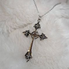 Large Cross Necklace. Charms Are Approximately 42x26mm Comes On A 16 Inch Stainless Steel Necklace With A Lobster Clasp And 1.5 Inch Extension Chain Gothic Cross Pendant, Big Silver Cross Necklace, French Christian Gothic Jewelry, Cross Necklace Aesthetic, Victorian Cross Necklace, Crosses Necklace, Hip Hop Style Outfits, Cross Pendant Necklace Woman, Large Cross Necklace