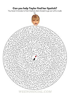 a maze with the words can you help taylor find her lipstick?