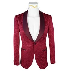 Burgundy Designer Fiore Fabric Woven In France Burgundy Satin Shawl Collar Single Button Closure Soft, natural shoulder construction Chest Barchetta Pocket Dual Vents Satin covered buttons Handmade in any size! Includes a Sebastian Cruz Couture Pocket Square of your choice! All of our jackets are made with 4" extra of fabric to ensure you don't have to send it back to us if it's too small or too big. You can tailor your jacket 2 sizes bigger and/or smaller if needed. We guarantee your satisfacti Satin Shawl, Dinner Jacket, Build A Wardrobe, Extra Fabric, Soft Natural, Wedding Looks, Top Sales, Shawl Collar, Covered Buttons