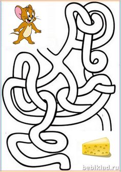 a cartoon mouse maze with cheese in the middle and an image of a mouse next to it