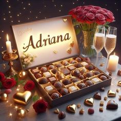 a table topped with chocolates and roses