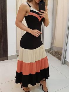 Buy 4 Get 20% Off,Code: CO20 Buy 3 Get 15% Off,Code: CO15 Buy 2 Get 12% Off,Code: CO12 Material:Polyester Style:Fashion Collar:V Neck Pattern Type:Color Block Clothing Length:Maxi Sleeve Length:Sleeveless Color:Black Occasion:Daily Casual, Party, Holiday, Basic Garment Care:Hand Wash/Machine Washable.Tumble dry low. Do not bleach.Note:Size: please check measurements carefullyPlease allow 0.5-1" difference due to manual measurementDifferent monitor settings means colors may differ slightly1" =... Color Block Maxi Dress, Maxi Dress Outfit, Spaghetti Strap Maxi Dress, Body Con Dress, Suspender Dress, Striped Maxi, Fashion Weeks, Ruffled Maxi Dress