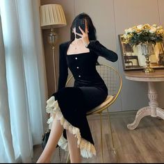 Brand New Will Fit Waist Size 26” Bust 32” Hips Size 38” Very Tight Fitting, Size 6 Black Color With Luxury Accents Velvet Bodycon Dress, Elegant Black Dress, Dress Women Elegant, Long Bodycon Dress, Lace Patchwork, Mermaid Fashion, Mermaid Party, Lace Fashion, Evening Party Dress