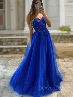 A-Line V-neck Sweep Train Tulle Prom Dresses For Black girls With Appliques Lace Blue Mermaid Prom Dress, Dresses With Appliques, Tulle Prom Dresses, Prom Dress Inspo, Red Dresses Classy, Marine Uniform, Corset Dress Prom, Prom Dresses Gowns