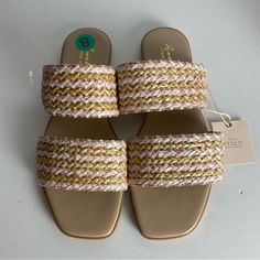 Avellini Wooven Double Straps Slides Sandals Made In Italy New With Tag Size 8 Casual Gold Sandals For Spring, Jeffrey Campbell Sandals, Madden Girl Sandals, Arch Support Sandals, Lace Up Gladiator Sandals, Clarks Sandals, Low Wedge Sandals, Black Patent Heels, Strappy Platform Sandals