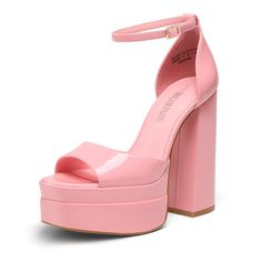 Pink Chunky Heels, Pink Platform Heels, Rhinestone Pumps, Heels Chunky, Pink Wedges, Pink Platforms, Summer Dates, Square Toe Heels, Heels For Women