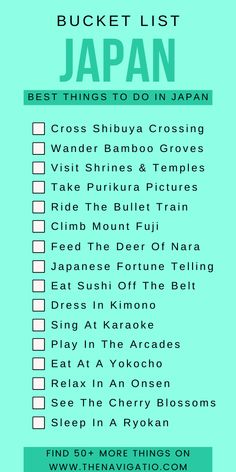 the best things to do in japan with text overlay that reads, bucket list