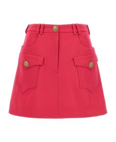 Balmain Clothing, Wool Mini Skirt, Trendy Skirts, Skirt For Women, Fuchsia Color, Cut Out Design, Gold Logo, A Line Skirts, T Shirt Dress