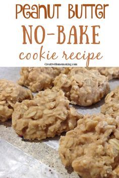 peanut butter no - bake cookie recipe with text overlay